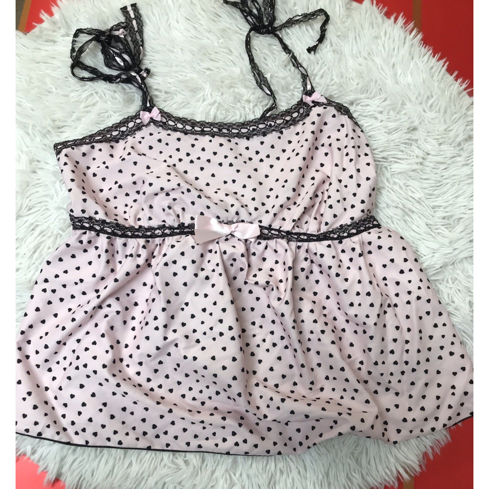Romwe Heart Print Pink Cami Top Braids strappy ruched size OXL